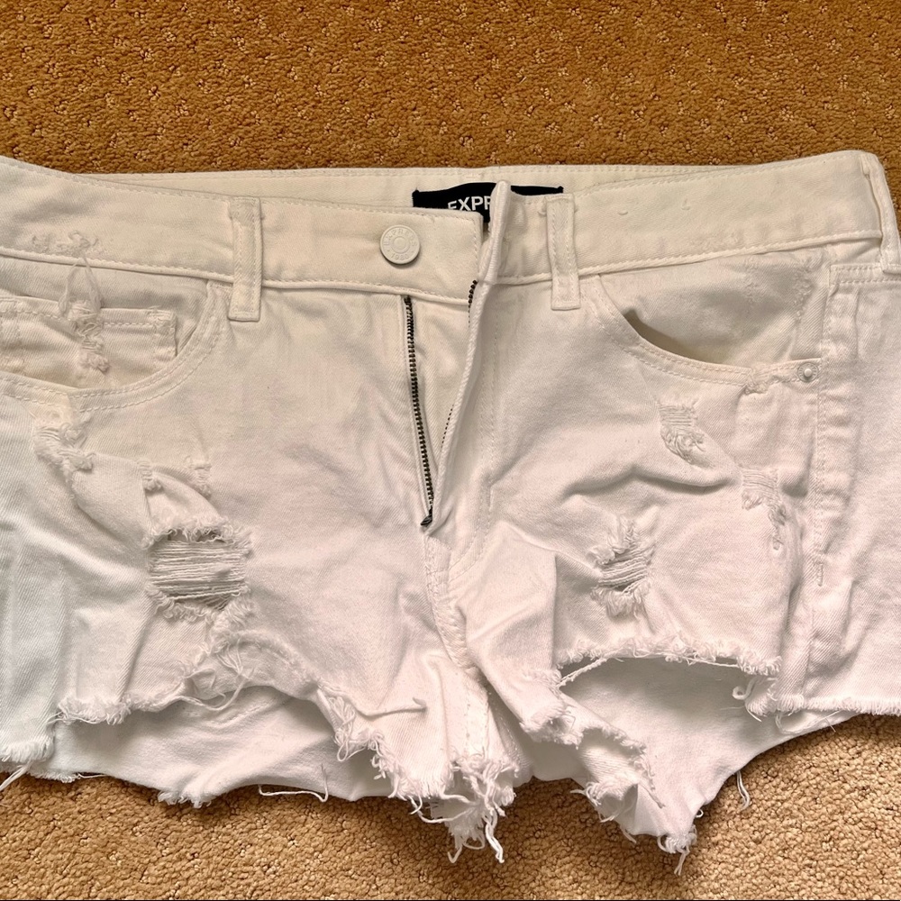 Express Distressed White Jean Shorts